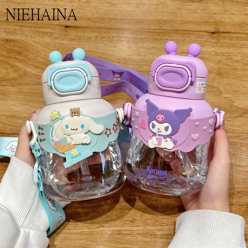 

Drinking Bottom Tritan Cross-Body Straw Cup Summer Children'S Cartoon Plastic Water Cup Bottom Water For Kids