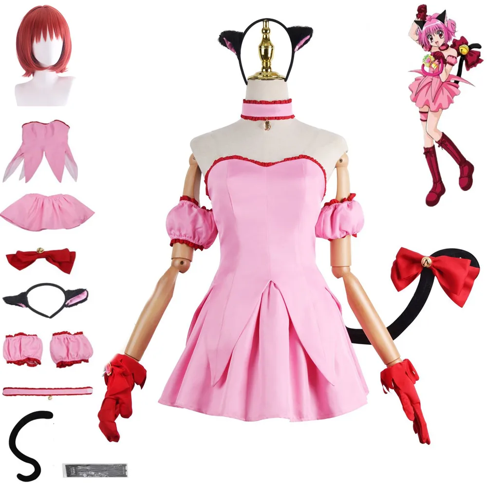 

Костюм для косплея аниме Mew Momomiya Ichigo, перчатка с кошачьими ушками, юбка с бантом, ожерелье, парик с хвостом, женский сексуальный костюм милой горничной