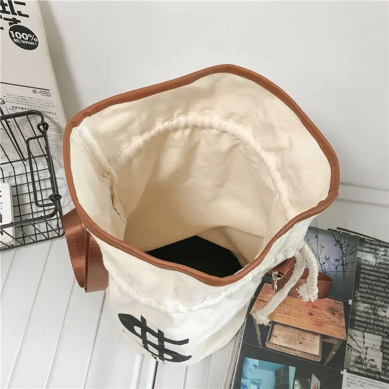 Men's women's Canvas tote bag Causual Crossbody Money Symbol  High-capacity Whte Bucket Bags For Traveling Gym Commute Backpack