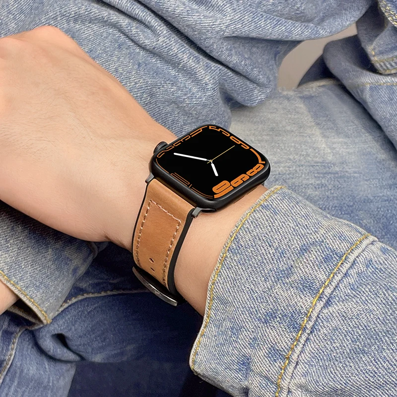 

Strap for apple watch Band Leather 44mm 40mm 45mm 41mm 42mm 38mm Genuine Leather bracelet correa iwatch Series 3 4 5 6 SE 7 Band