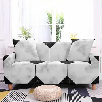 Geometric Black and White Marble Pattern Stitching Simple European and American Style Unisex Non Slip Washable Home Protector