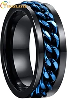 bonlavie 8mm tungsten carbide ring black steel ring with blue rotatable chain inlaid comfort fit size 6 12 for men