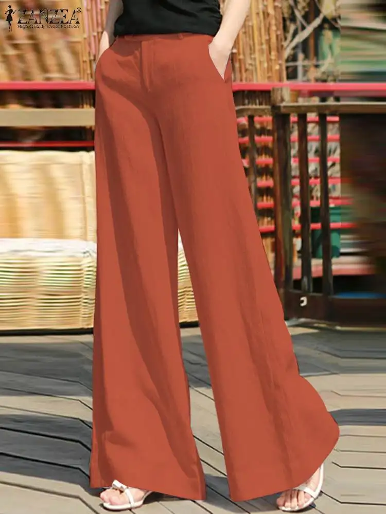 

ZANZEA Women Summer Wide Leg Pants High Waist Palazzo Femme Fashion Casual Elegant Loose Pantalo Holiday Long Trousers Oversized