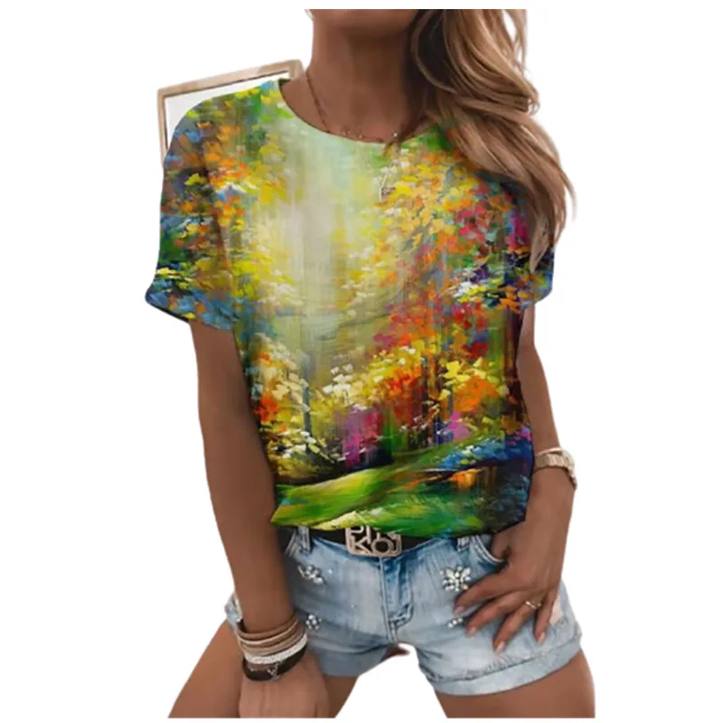 

Fashion Streetwear 3D Gradient Print T Shirt Women Summer Short Sleeve O-Neck Casual Tops Oversized Ladies Loose T Shirt