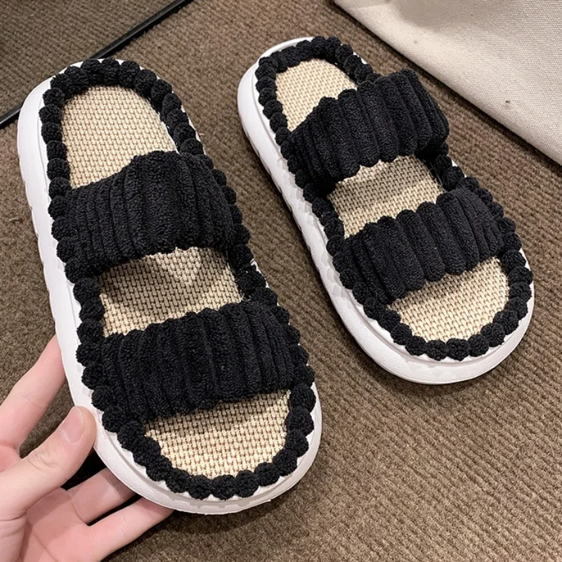

Women Double Strap Outdoor Flat Sandals Smiple Leisure Open Toe Sweet Lovely Beach Slides Summer Platform Soft Comfy Linen Shoes