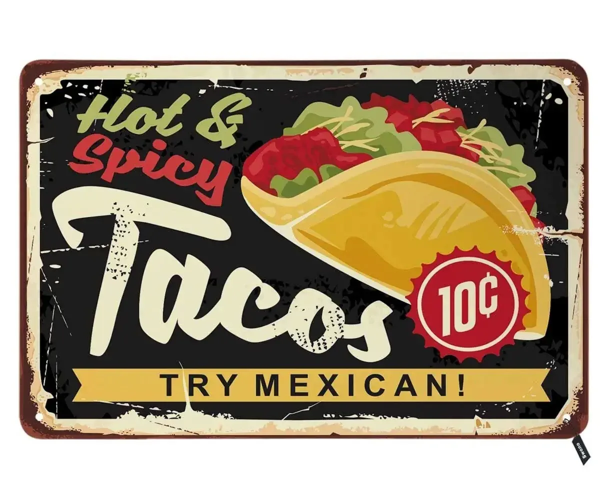 

Жестяные знаки Tacos, популярная и Пряная мексиканская кухня со вкусным Тако на темном фоне, винтажный металлический жестяной знак для мужчин,...