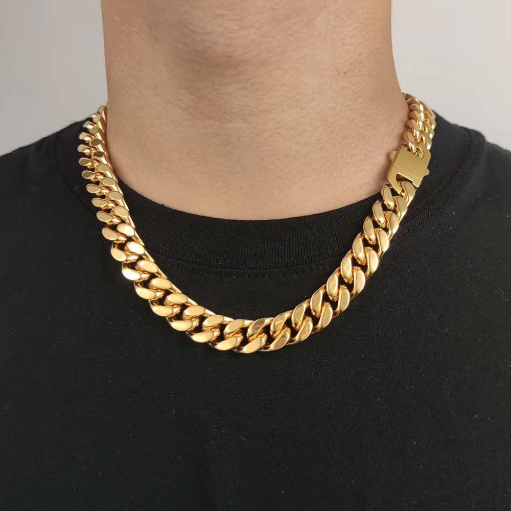 

Miami Hip Hop Cuban Link Chain Necklace for Men Women Stainless Steel Collar Choker Fashion Jewelry Accessories Couples Matching