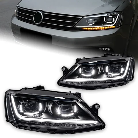 Автомобильные фары для VW Jetta Sagitar MK6, светодиодные фары 2011-2018, фары DRL, указатель поворота, дальний свет, двойной U, линза проектора