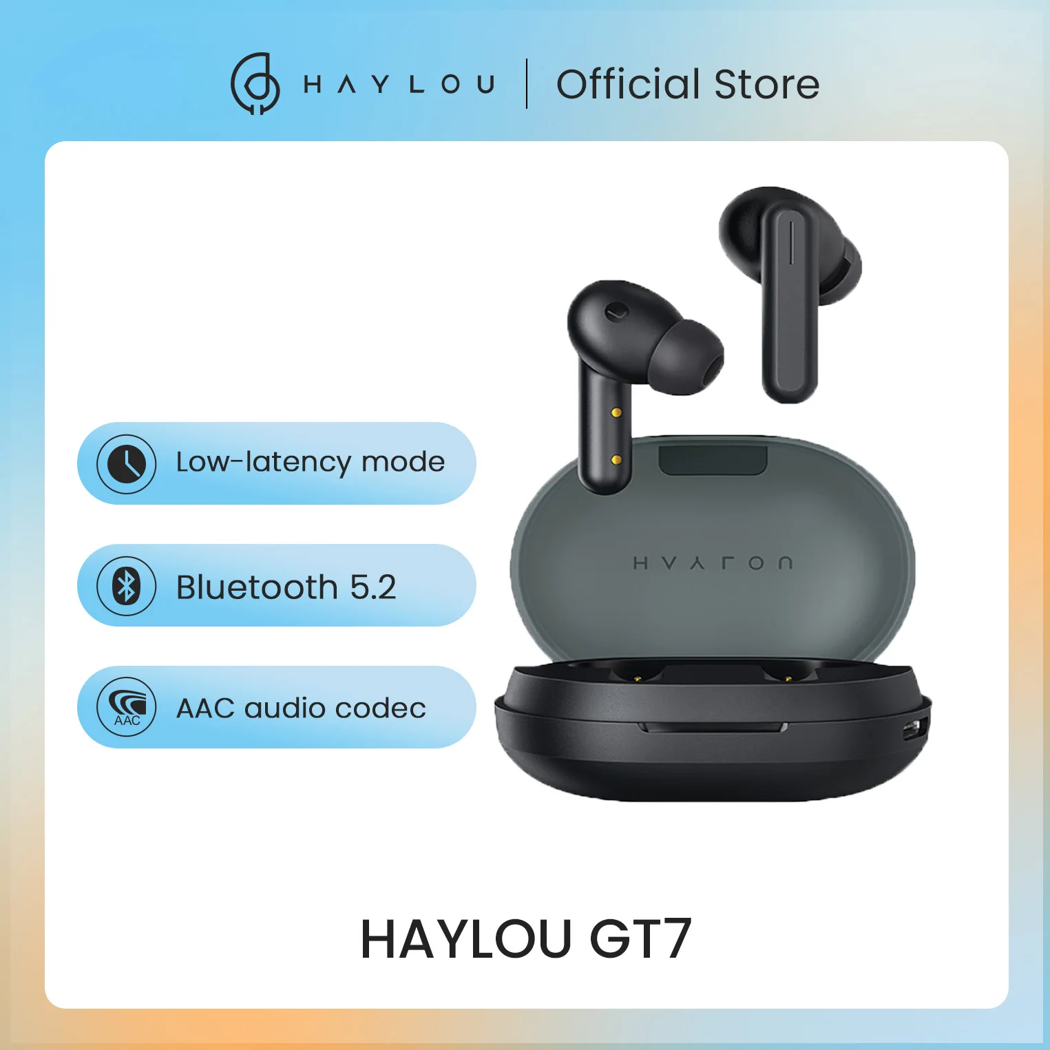  HAYLOU GT7 wireless earphones black fone Bluetooth 5.2 TWS AAC gamer headphones call noise cancellation Low-latency headset 