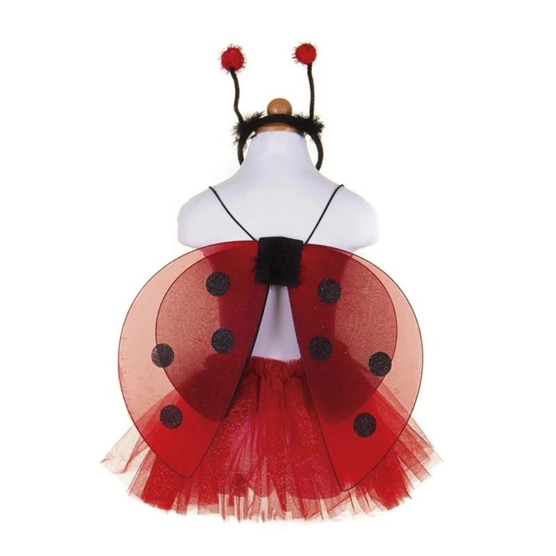 

Платье со складными Божьими коровками и крыльями феи божьи коровки костюм на день рождения костюм для Хэллоуина Крыло ангела для детей и вз...