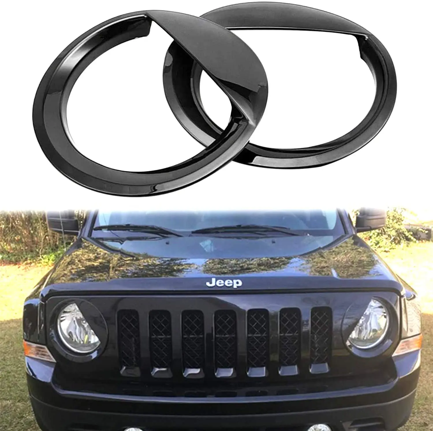 

For Jeep Accessories Bezels Front Light Headlight Angry Bird Style Trim Cover ABS Compatible with Jeep Patriot 2011-2017 Model