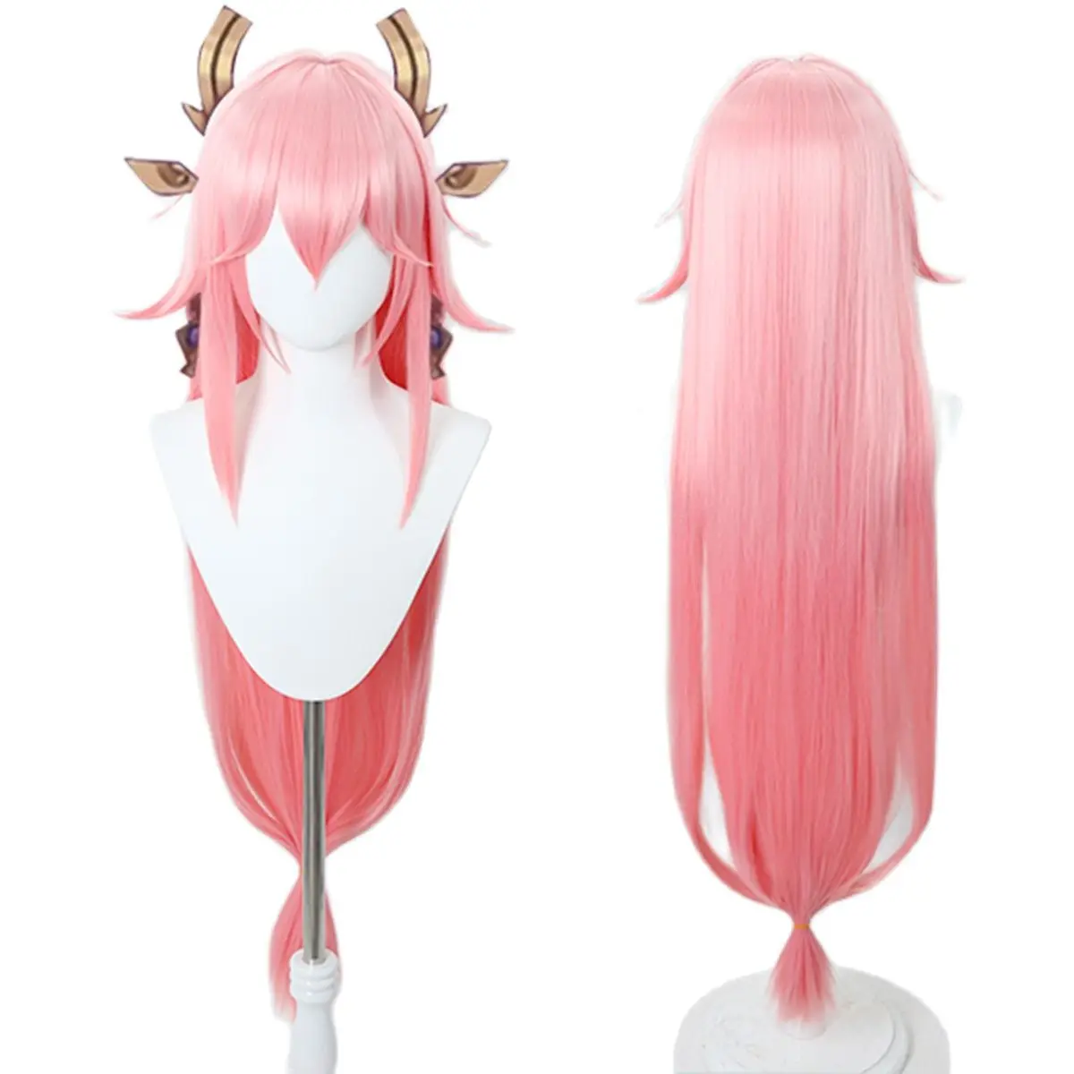 

Genshin Impact Yae Miko Pink 60cm Long Straight Long Games Cosplay Wigs Fiber Heat Resistant Synthetic Hair + Wig Cap