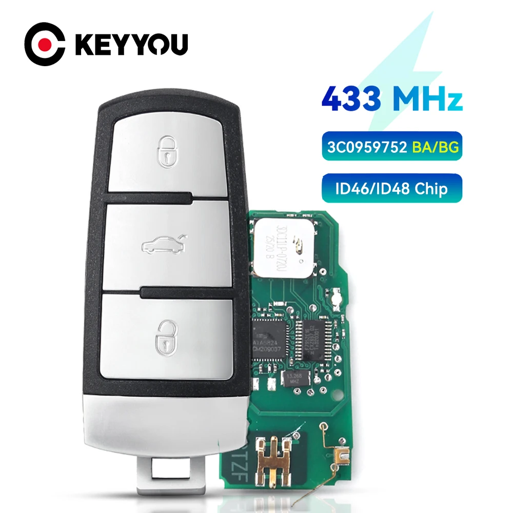 KEYYOU 3C0959752BG / BA Keyless Go Remote Auto Schlüssel 3 Taste 434 MHz PCF7936 ID46 für VW für Volkswagen Passat CC Passat Magotan – Detail 1