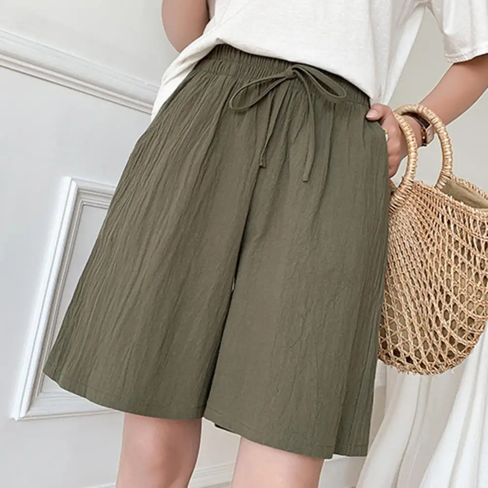 

Casual Shorts Leisure Short Pants Female Straight Leg Minimalist Ladies Drawstring Elastic Waist Shorts