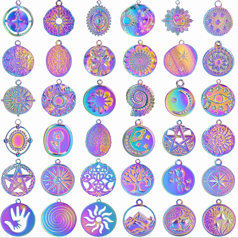 

10PCS Rainbow Charm High Quality Stainless Steel Punk Round Men Jewelry Pendants Making Craft Trendy Necklaces for Women Jewelry