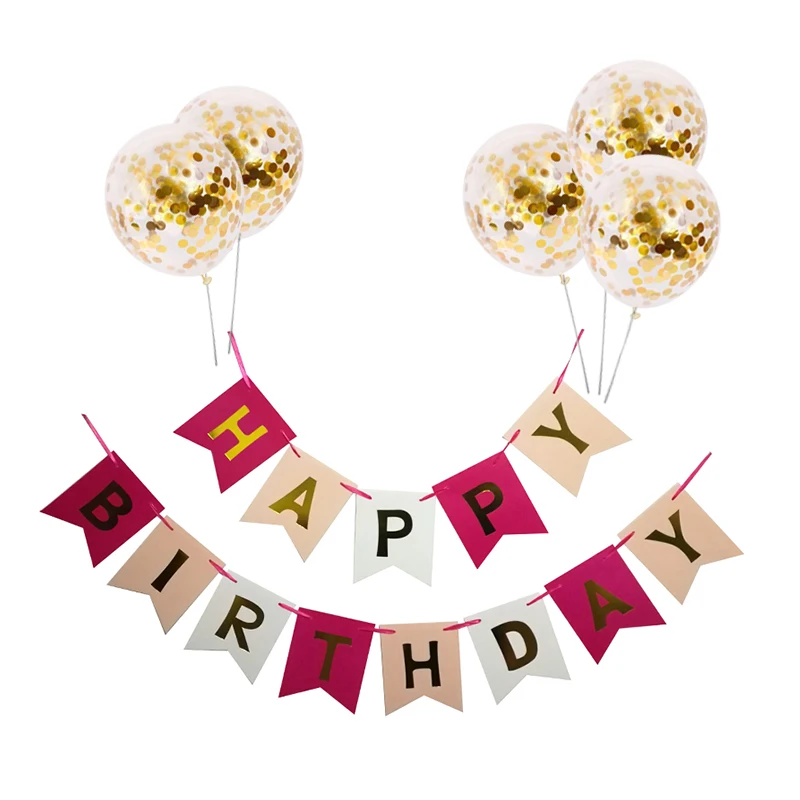 

1Set Happy Birthday Banner 5Pcs 12inch Confetti Latex Balloons Boys Girls Happy Birthday Party Anniversary Decoration Supplies