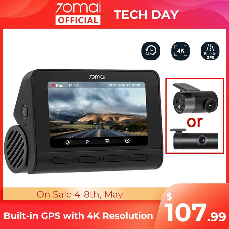 70mai Dash Cam 4K A800S GPS ADAS 70mai A800S Car DVR 2160P Support Rear 