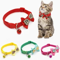 adjustable pets cat dog collars cute bow tie with bell pendant necklace fashion necktie safety buckle pet clothing accessoreis