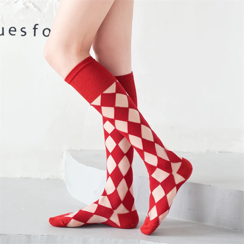 

2022 Women's Socks New Fashion Transparent Breathable Stockings Korean Style Long Knee High Socks For Women Casual Retro Trendy