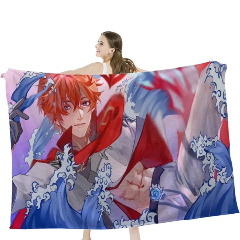 

Genshin Impact Tartaglia Throw Blanket Soft Velvet Blanket Camping Bedding Blanket Cold Cinema or Travel