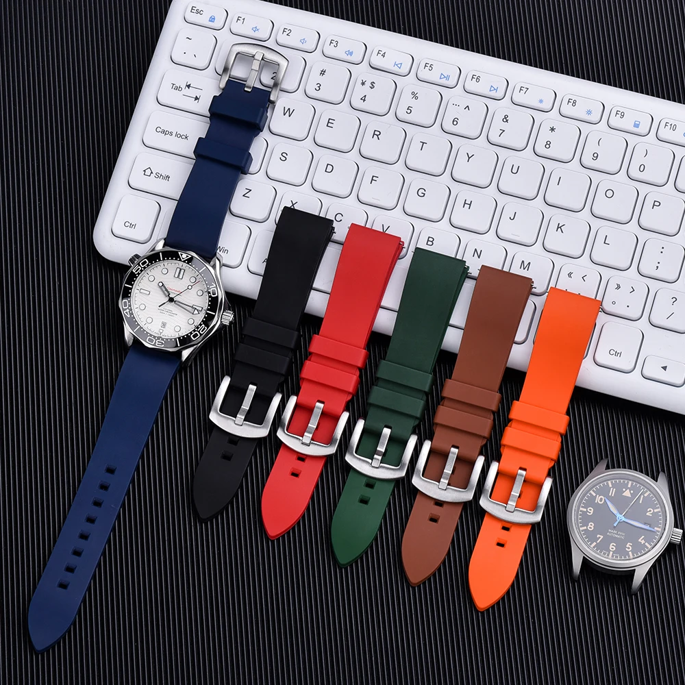 New Fluoro Rubber Watchband 20mm 22mm 24mm Dustproof FKM Quick Release Watch Strap For Men's Diving Watches Accessories