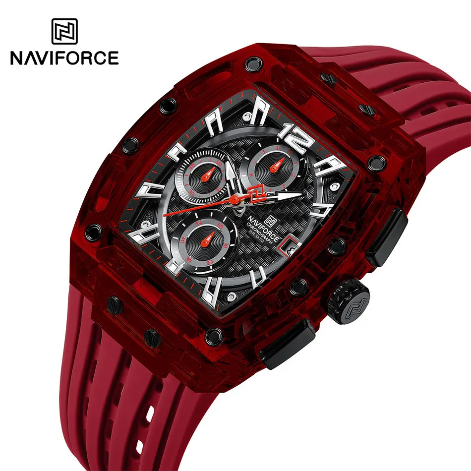 Фото NAVIFORCE мужские часы лучший бренд водонепроницаемые кварцевые часы силиконовый ремешок спортивный хронограф наручные часы мужские часы Relogio Masculin №1