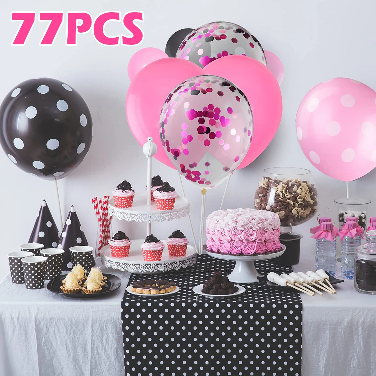 

77Pcs Sequin Balloons Pink Polka Dot Balloon Confetti Balloons Set Reusable Latex Balloon For Birthday Wedding Party Decor