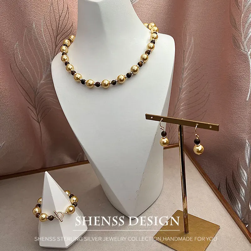 Ожерелье с имитацией жемчуга и камнем кошачий глаз 10 мм ожерелье из меди золота 14