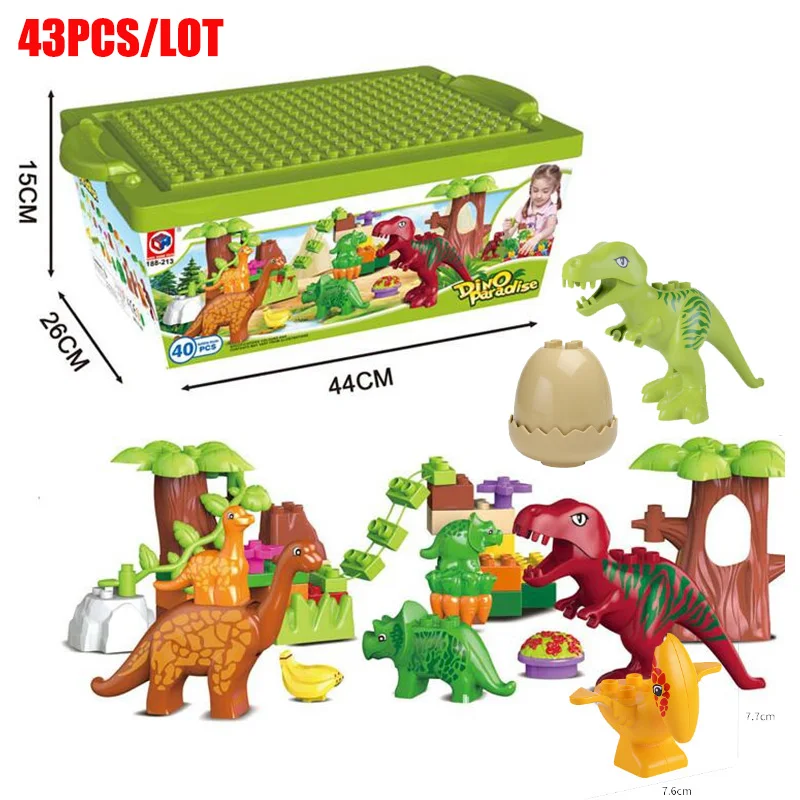 

43pcs/lot Dino Valley Building Blocks Sets Large Particles Animal Dinosaur World Model Toys Bricks Compatible Duplo