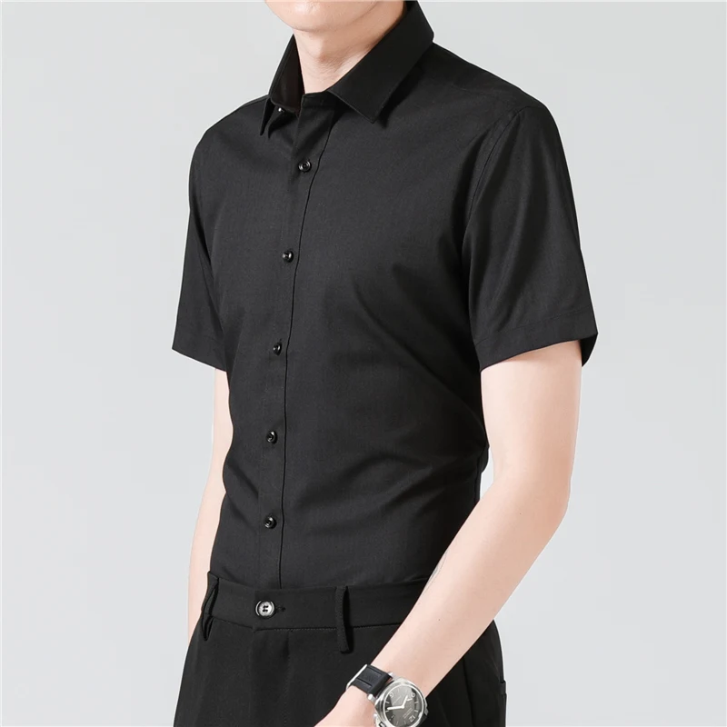 Fashion Dress Shirt Solid Quality Short Sleeve Slim Fit Formal Business Men Shirts