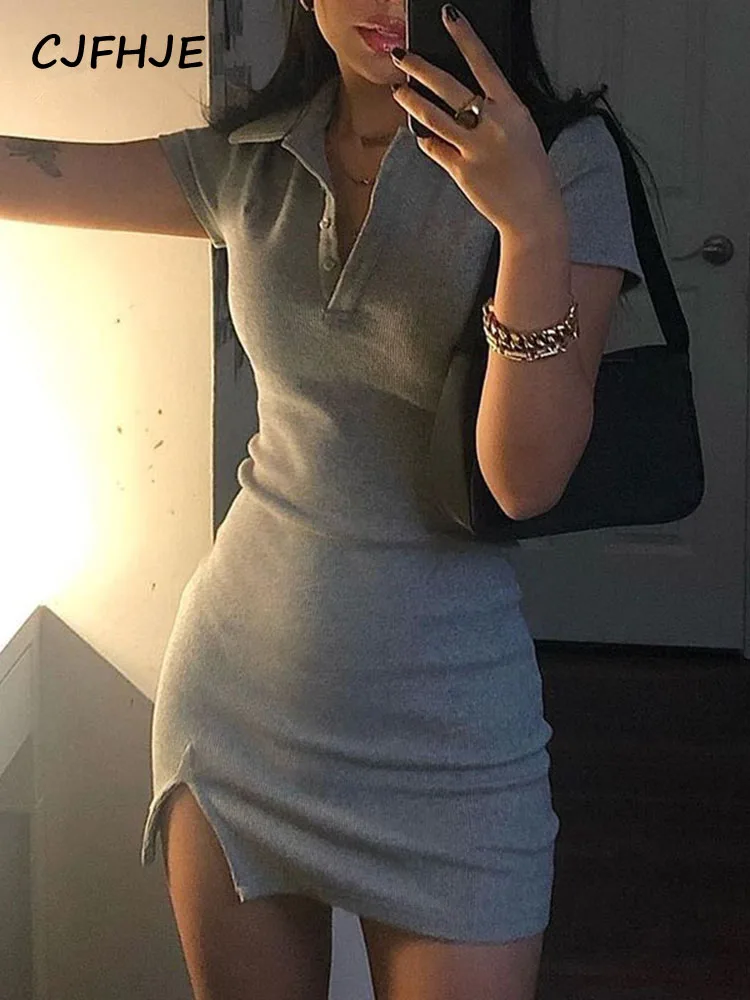 

CJFHJE 2022 сексуальное мини-платье с коротким рукавом с разрезом летняя женская модная уличная одежда милая однотонная праздвечерние чная одеж...