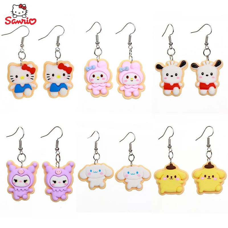 

Кавайные Sanrio Cinnamonroll Kuromi My Melody аниме Мультяшные милые висячие серьги смоляная кукла металлические фотоподарки