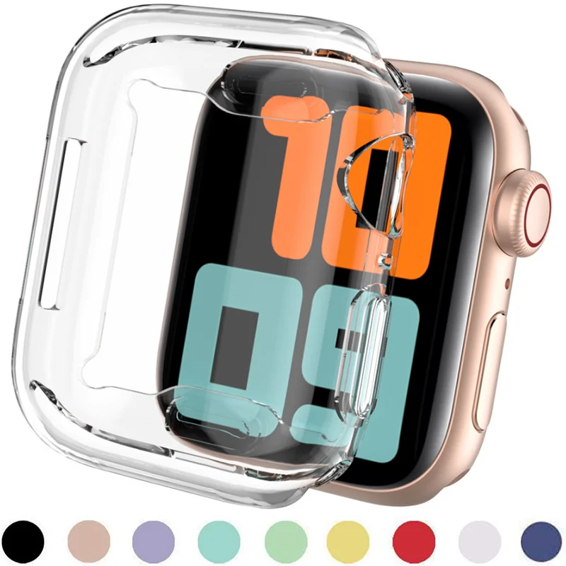 

Watch Full Cover Case for Apple Watch Series8 7 6 5 4 3 SE Silicone Clear Case Screen Protector for iWatch 38 40 41MM 42 44 45MM
