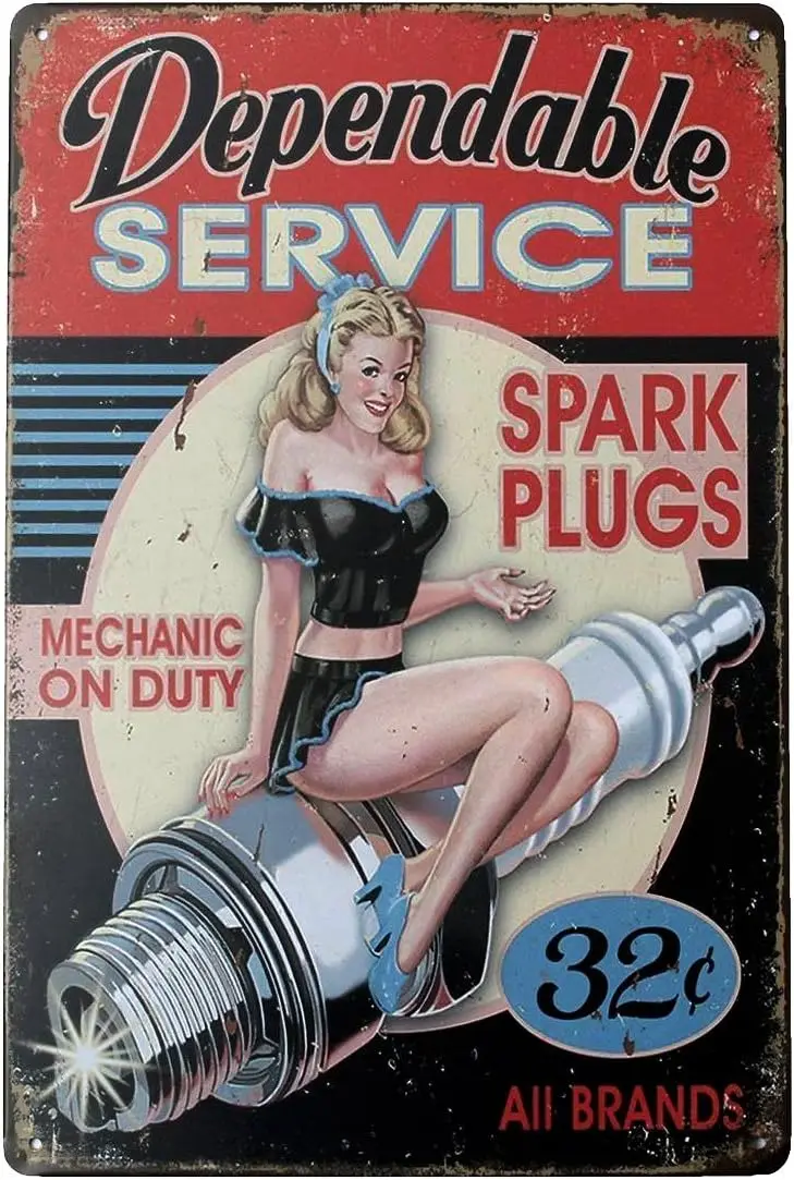 RTCLUB Dependable Servce Sprk Plugs Metl Tn Sgn Vntge ntque Plque Poster Grge Home Wll Decor
