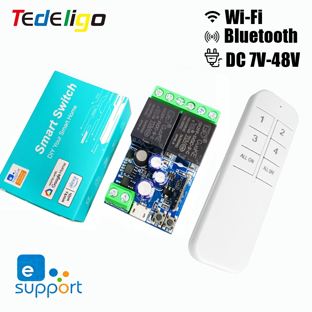Умный выключатель eWeLink с Wi-Fi, 2-канальный USB-модуль, DC 12 В, 24 В, 48 В, беспроводной переключатель, таймер, дистанционное управление телефоном для моторов, гаражных дверей