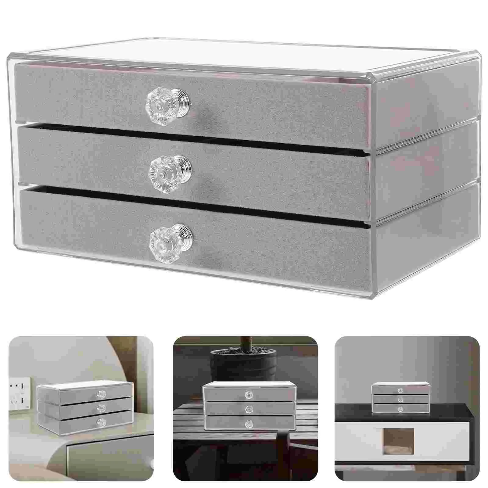 

Drawer Jewelry Box Organizer Portable Girl Hair Clips Grid Flannel Earring Holder Miss Girls