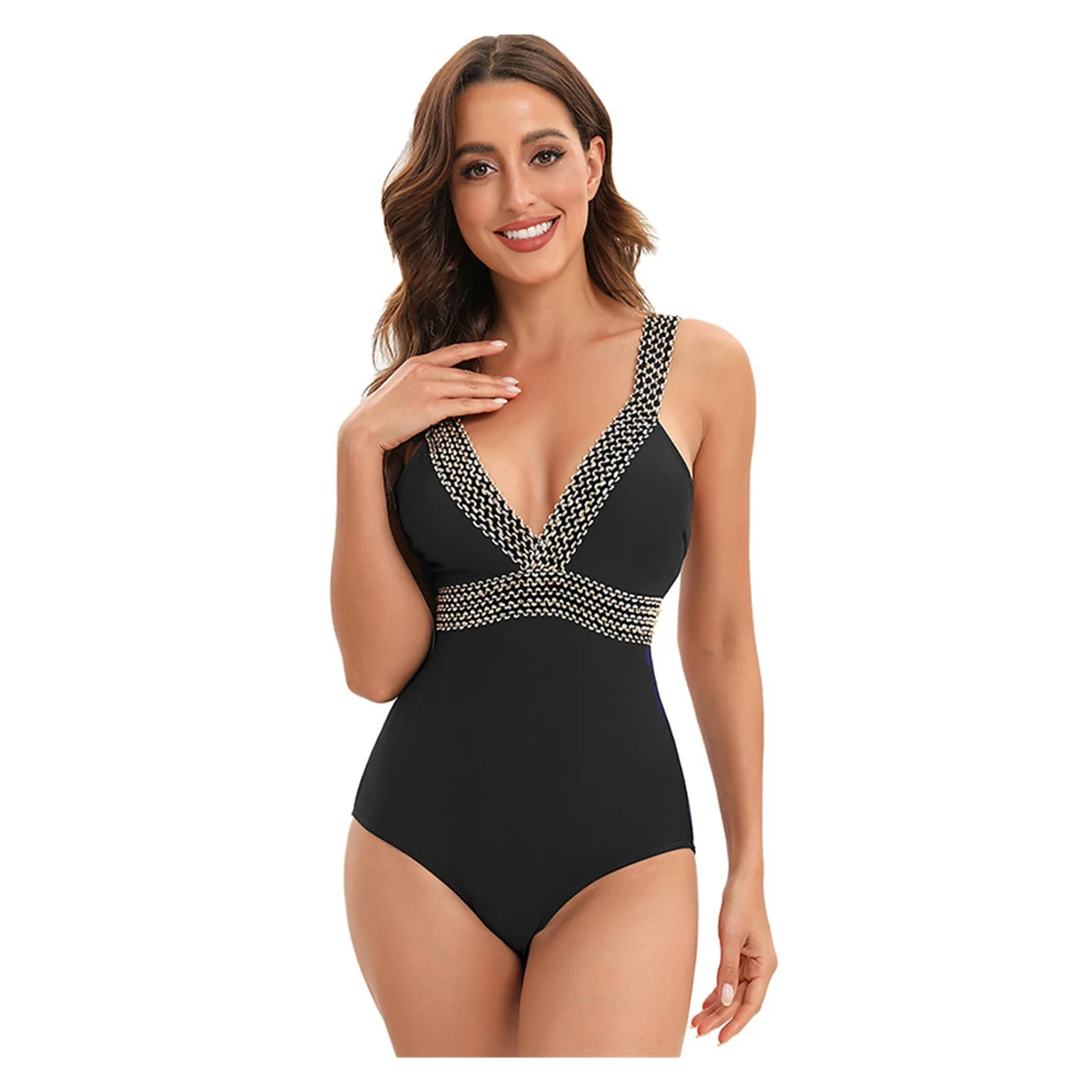 

Womens Bathing Suits Tummy Control One Piece Swimsuits Elegant Printed Deep V Neck High Waist Swimwear Monokini