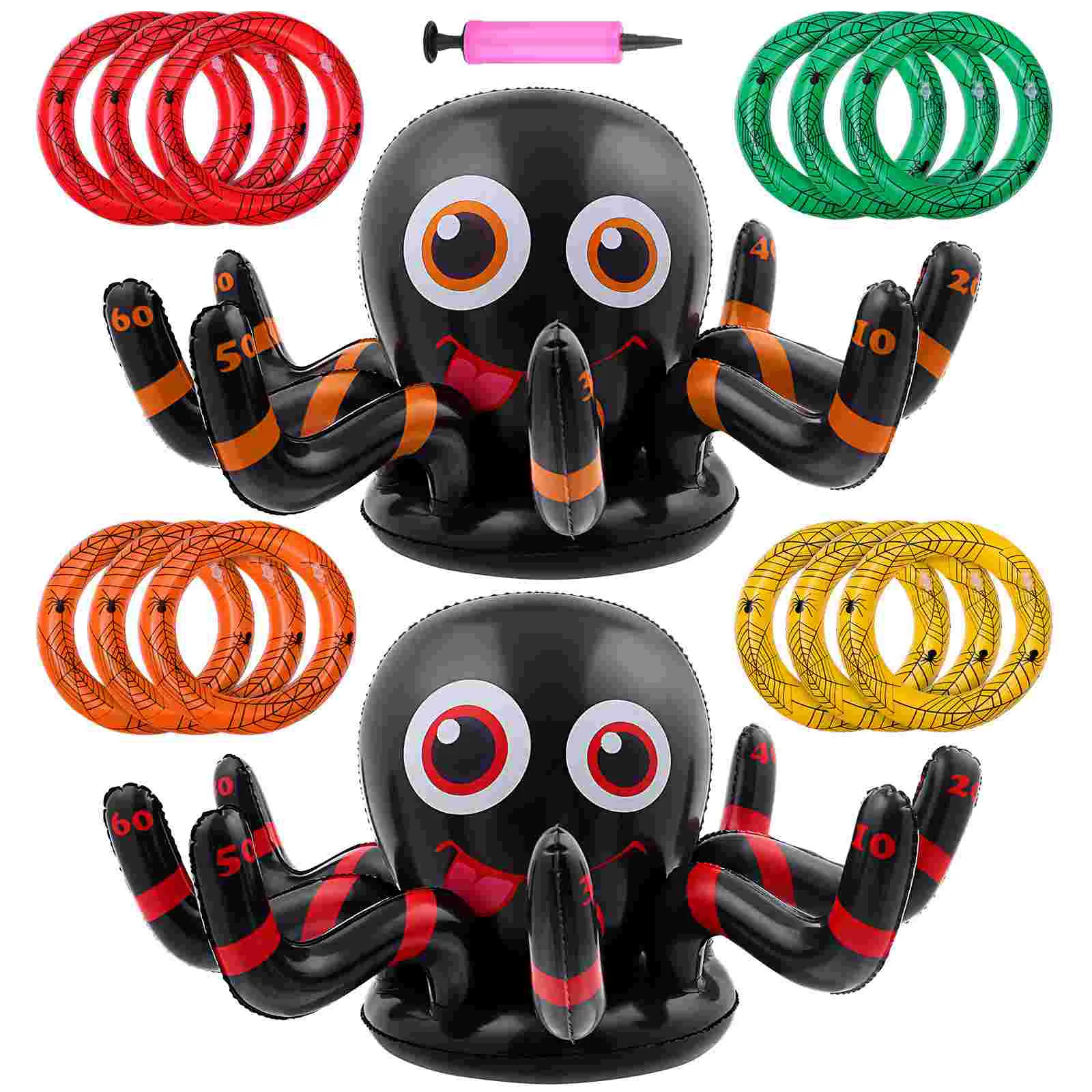 

Gadpiparty Spider Gifts 15Pcs Spider Ring Set Inflatable Halloween Toss Game Party Toss Game 12 Rings Pump Kids Indoor Outdoor