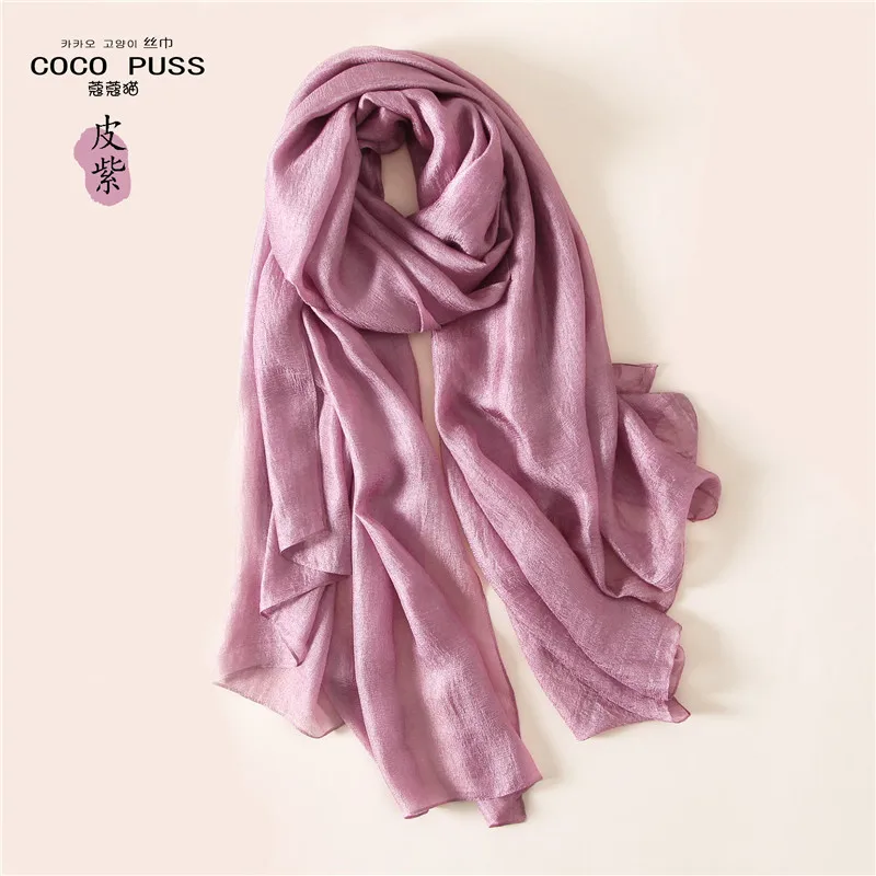 

Fashion travel solid color sunscreen headscarf Linen silk silk scarf Shiny Faux Silk Scarf New Sweet Ladies Shawl