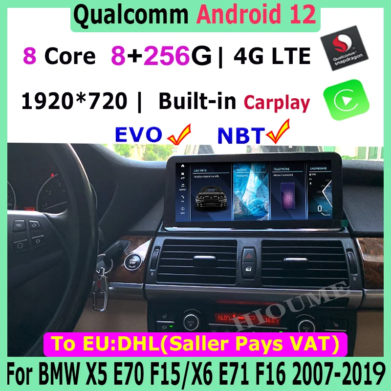 

10.25/12.5inchs Snapdragon ID8 Android12 8+256G Car Multimedia Player GPS For BMW X5 E70 F15/X6 E71 F16 2007-2017 with BT 4G LTE
