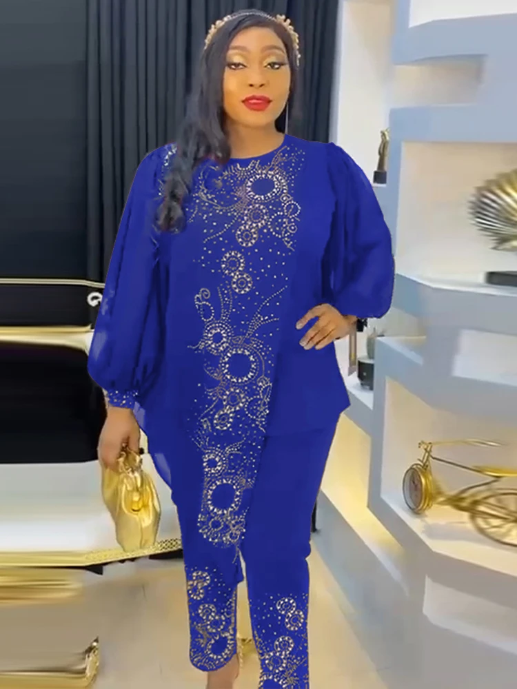 

African Clothing For Women Traditional Plus Size Long Sleeve Tops Pants 2 PCS Set Ankara Dashiki Outfits Robe Africaine Femme