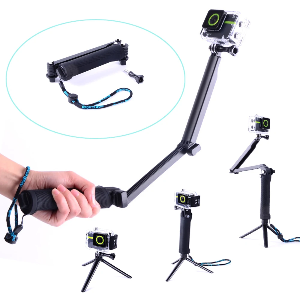 

GoPro 3 Way Selfie Stick Foldable Grip Waterproof Monopod Action Camera Tripod For Gopro Hero 9 8 7 5 6 4 10 SJ Xiaomi Yi