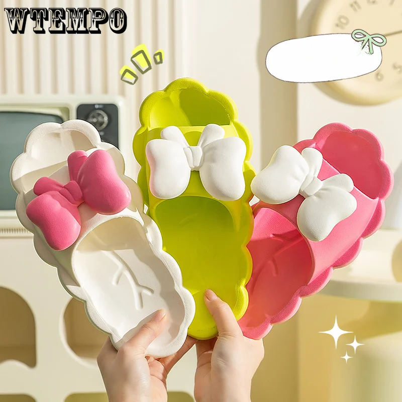 WTEMPO Cute Bow Slippers Female Summer Korean Style Indoor Home Bathroom Shoes Lightweight Anti-slip Sandals Dropshipping