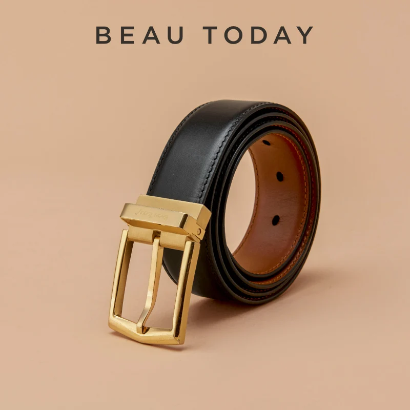 BEAUTODAY Belts Men Double-sided Full Grain Leather Metal Buckle Business Waistband 2023 Male Accessories Handmade 92001
