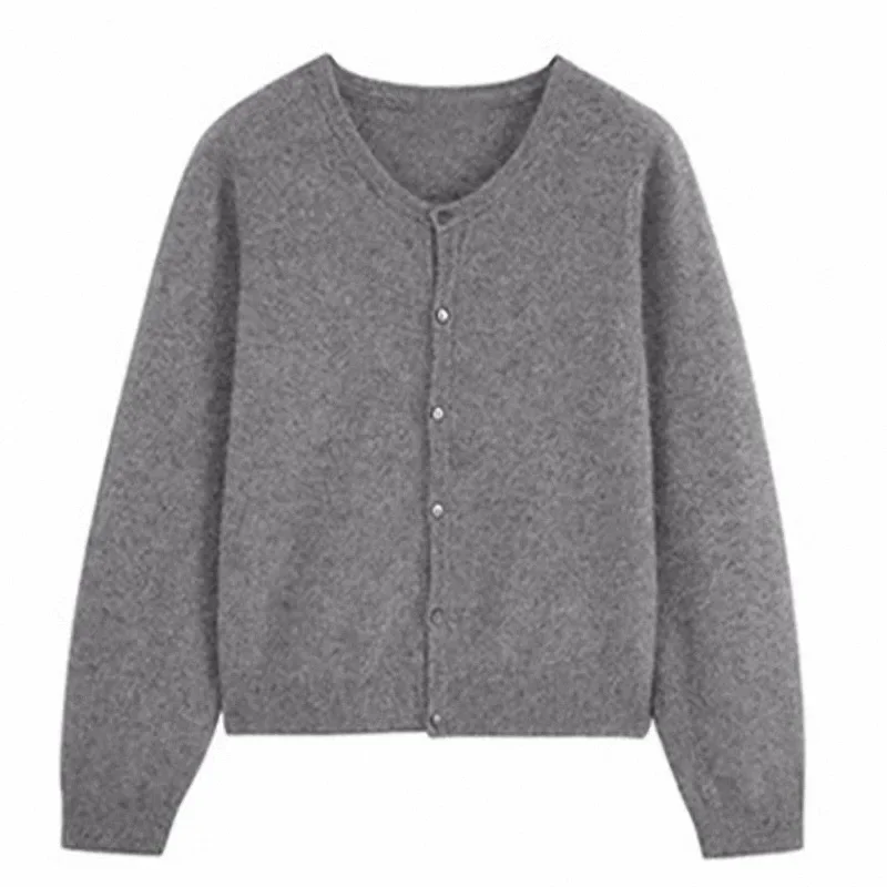 Универсальный вязаный топ женский однотонный свитер с круглым вырезом свободная