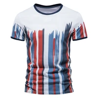 mens t shirt cotton vertical stripe casual print breathable sweat absorbing elastic shirt 2022 summer new large t shirt z