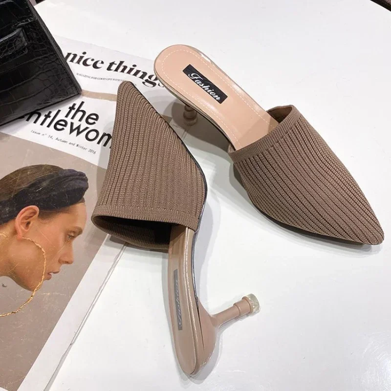 Женская обувь весна-лето 2024 новые шлепанцы на высоком каблуке женские модные