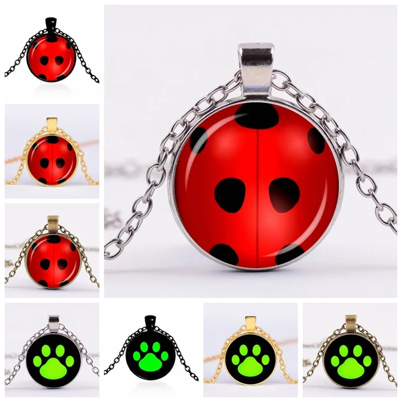 

Fashion Jewelry Ladybug Insect Necklaces Green Cat Paw Necklace Pendants for Women Men Crystal Link Chain Trendy Anime Chains