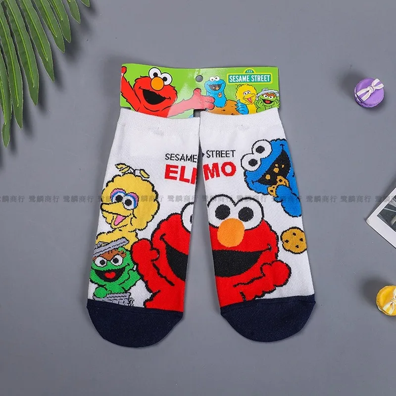 Women Socks Sesame Street Short Sock for Ladies Cotton Kawaii Standard Sox Cartoon Adult Autumn Female Trendy Korean Calcetines