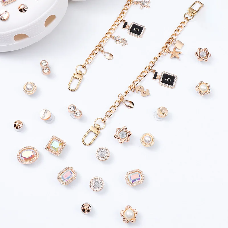 Fashion Shoe Charms Diamond Metal Shoe Buckle Chain Croc Shoe Charms Shoe Chain Accessories Detachable Decorations Women Gifts